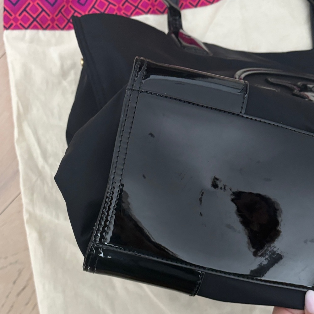 Tory Burch Black Nylon Patent Leather Tote - Picture 12 of 14